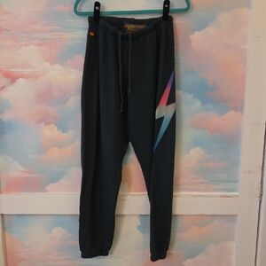 Aviator Nation Charcoal Jogger Sweatpants With Rainbow Ombre Bolt Size L